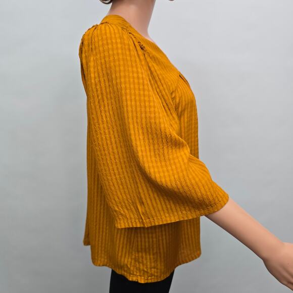 Roller Rabbit Top Blouse XS Oversized 3/4 Bell Sleeve Burnt Orange Tonal Stripe - Picture 6 of 12